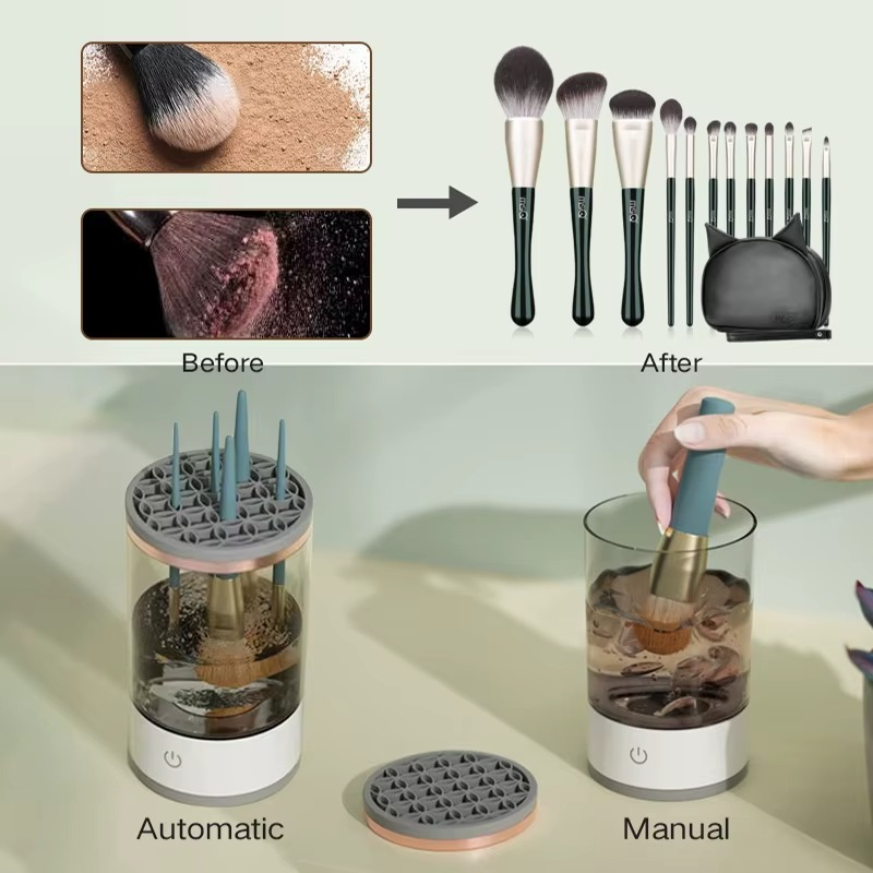 GlamClean Pro™ - Detergente Elettrico 3-in-1 per Pennelli Trucco