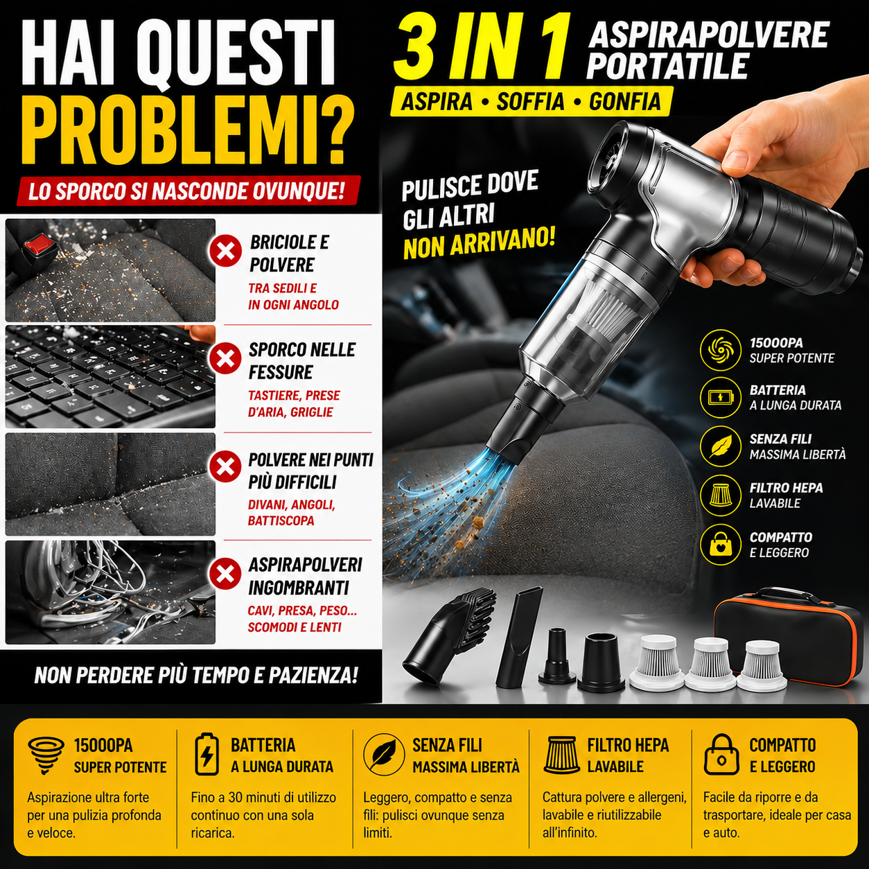 CleanPower GO™ - Aspirapolvere Portatile Auto & Casa